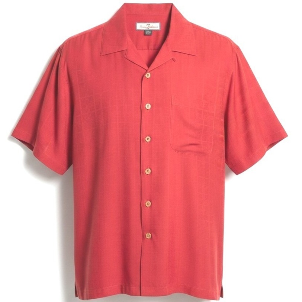 Tommy Bahama Red Silk Camp Shirt M VTG Checkerboard Textured Button Down